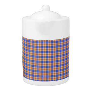 orange blue plaid teapot