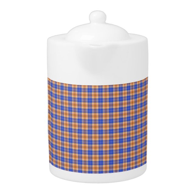 orange blue plaid teapot (Front)