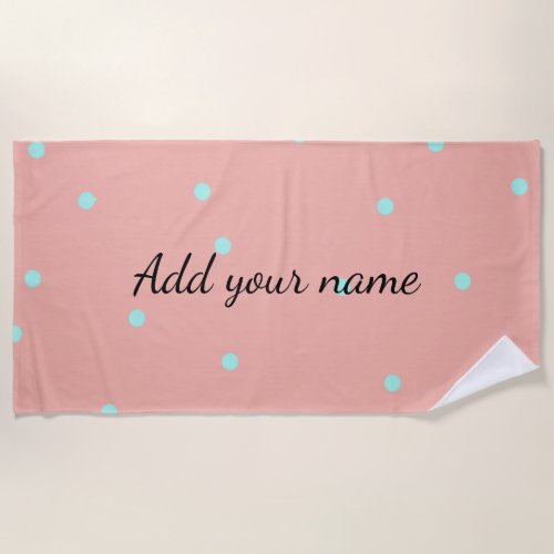 Orange blue polka dots abstract add name text t th beach towel