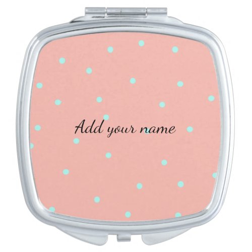 Orange blue polka dots abstract add name text t th compact mirror