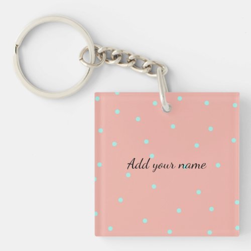 Orange blue polka dots abstract add name text t th keychain
