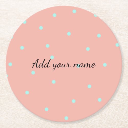Orange blue polka dots abstract add name text t th round paper coaster