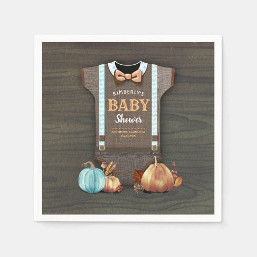 Orange Blue Pumpkins and Bodysuit Fall Baby Shower Napkins