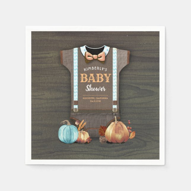 Orange Blue Pumpkins and Bodysuit Fall Baby Shower Napkins (Front)