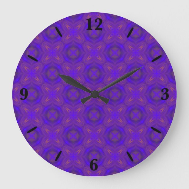 Orange Blue Purple Abstract Lattice Pattern Large Clock (Front)