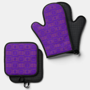 Orange Blue Purple Abstract Trellis Pattern Oven Mitt & Pot Holder Set