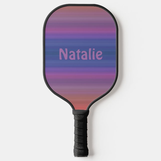 Orange Blue Purple Stripes Pattern with Name Pickleball Paddle (Front)
