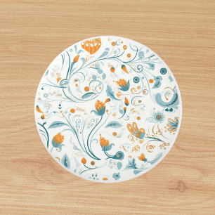 Orange blue retro floral pattern ceramic knob