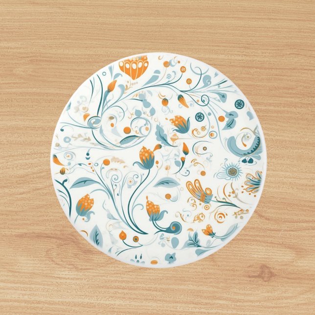 Orange blue retro floral pattern ceramic knob (Creator Uploaded)