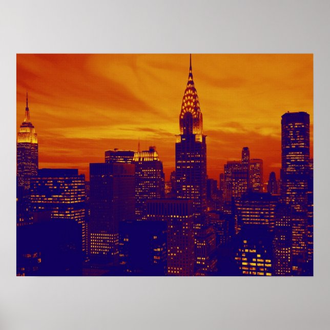 Orange Blue Retro Pop Art New York City Poster (Front)
