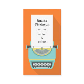 Orange blue retro typewriter professional writer business card