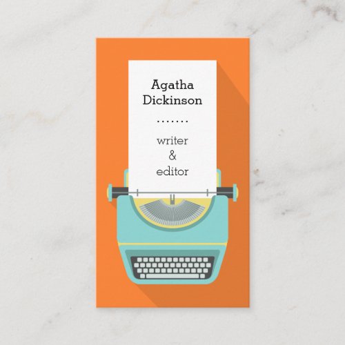 Orange blue retro typewriter professional writer business card