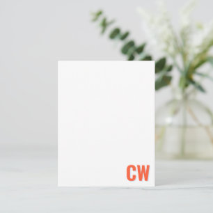 Orange Blue Retro Typography Monogram Initial  Note Card