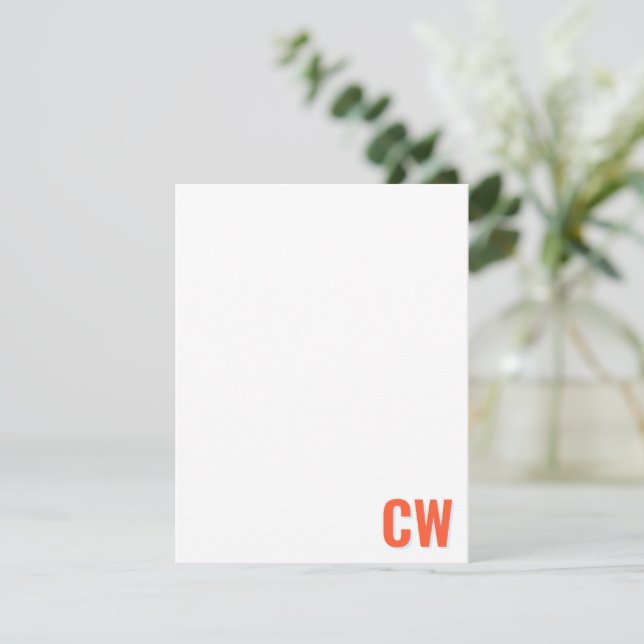 Orange Blue Retro Typography Monogram Initial  Note Card (Standing Front)