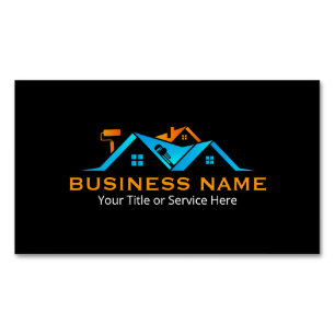 Orange & Blue Roofing Remodeling Handyman Business Card Magnet