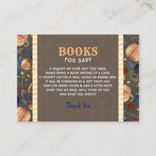 Orange Blue Rustic Pumpkins Books For Baby Enclosure Card