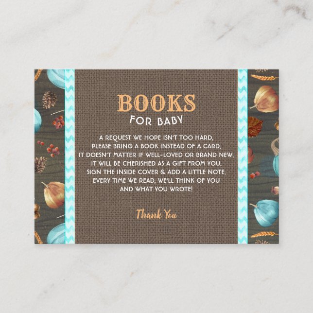Orange Blue Rustic Pumpkins Books For Baby Enclosure Card (Front)