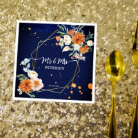 Orange blue sage flowers navy blue custom name