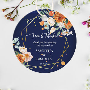 Orange blue sage flowers navy blue thank you favor tags