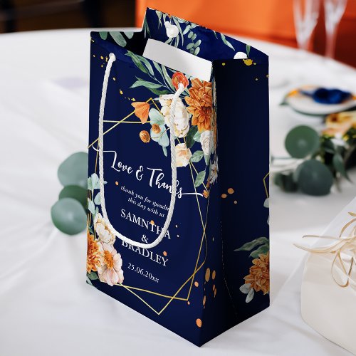 Orange blue sage flowers navy blue thank you small gift bag