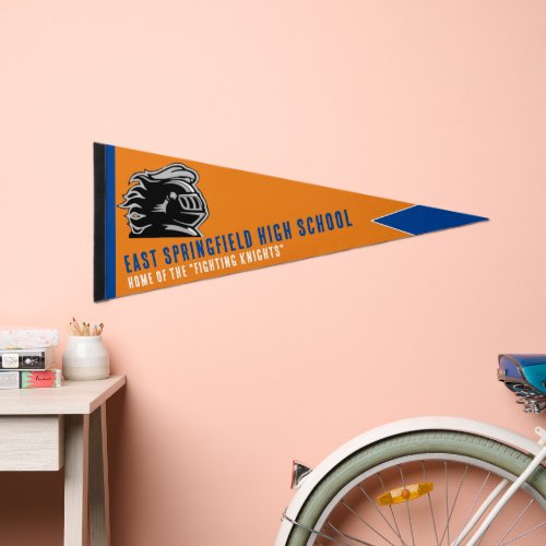 Orange Blue School Colors  High School Pennant Flag