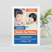 Orange Blue School Colors Then and Now Graduation Invitation (Standing Front)