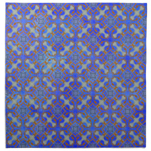 Orange, Blue Scrolled Diamond Pattern Cloth Napkin