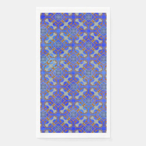 Orange Blue Scrolled Diamond Pattern Paper Guest Towels