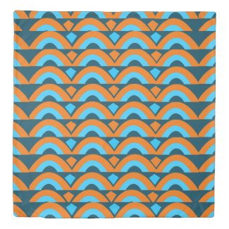 Orange Blue Semi Circle Diamond Geometric Pattern