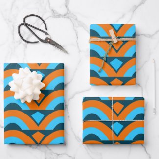 Orange Blue Semi Circle Diamond Geometric Pattern