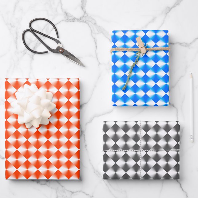 Orange Blue Silver Plaid Pattern  Wrapping Paper Sheets (Front)