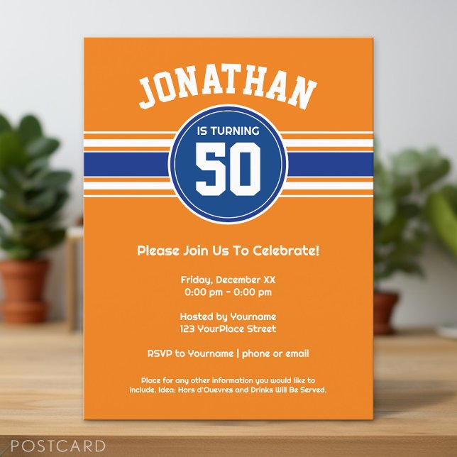 Orange Blue Sports Birthday party Invitation Postcard (Custom Postcard)