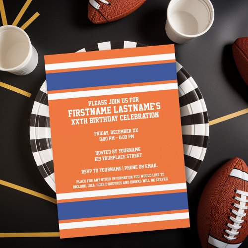 Orange Blue Sports Jersey Birthday party Invitation