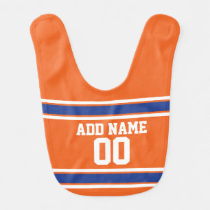 Orange Blue Sports Jersey with Name and Number Bib