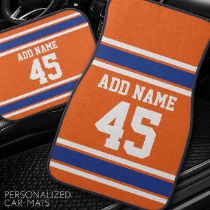 Orange Blue Sports Jersey with Name and Number Car Mat