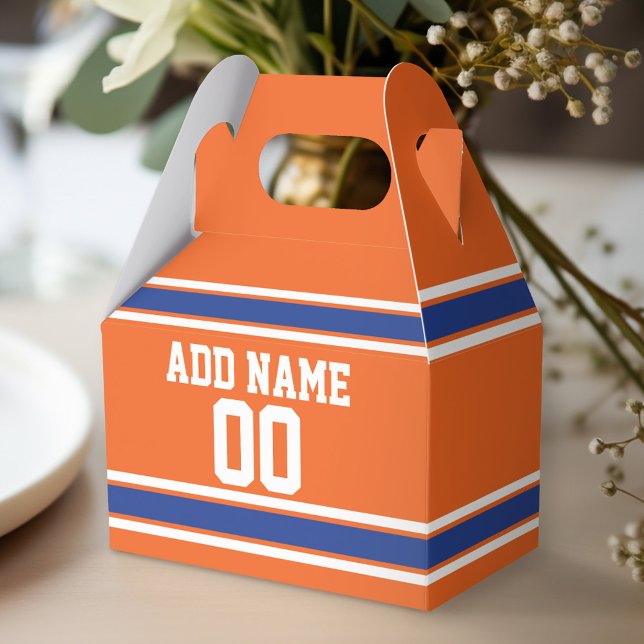 Orange Blue Sports Jersey with Name and Number Favor Boxes (Personalized favor box - birthday party)