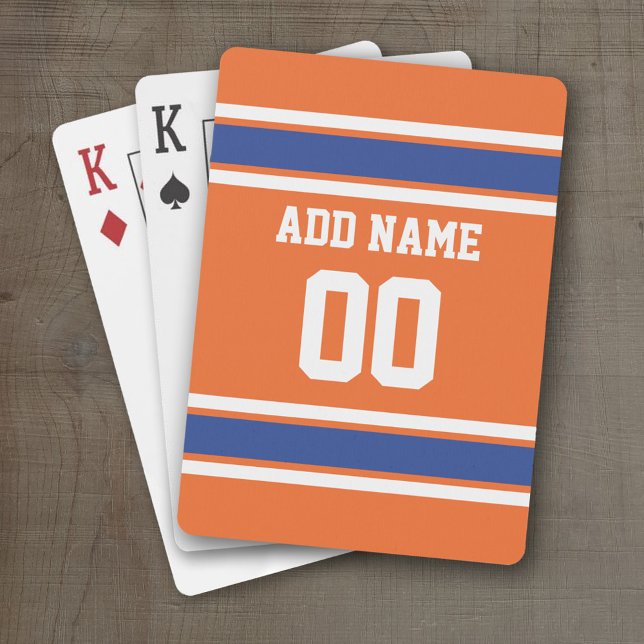 Orange Blue Sports Jersey with Name and Number Poker Cards (Personalized Playing Cards - Sports Jersey Design)