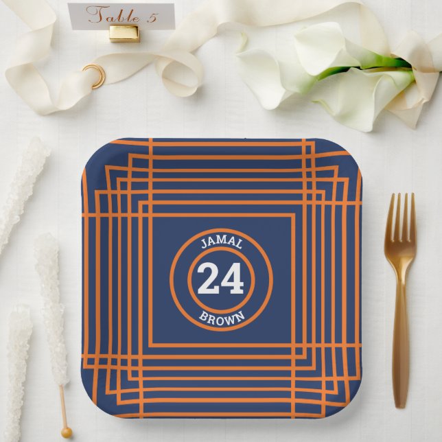 Orange & Blue Sports Theme Paper Plate (Wedding)