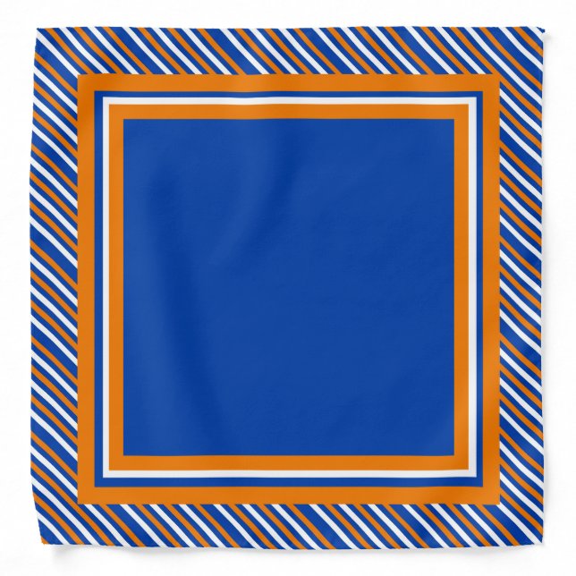 Orange Blue Stripes Block Pattern Bandana (Front)