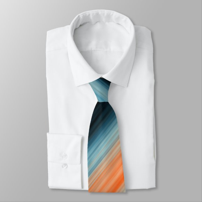 Orange Blue Stripes Neck Tie (Tied)