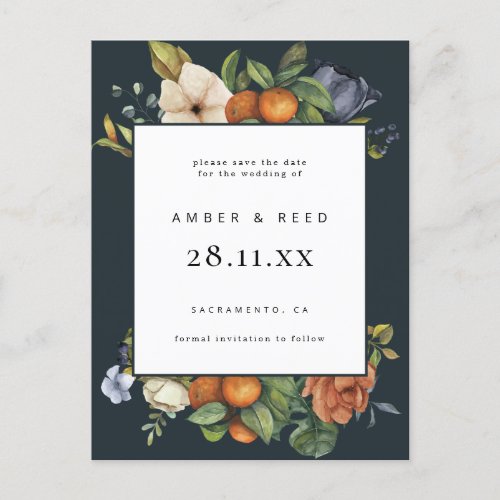 Orange Blue Summer Botanical Boho Save the Date  Invitation Postcard