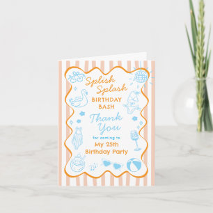 Orange Blue Summer Party Birthday Thank You Card