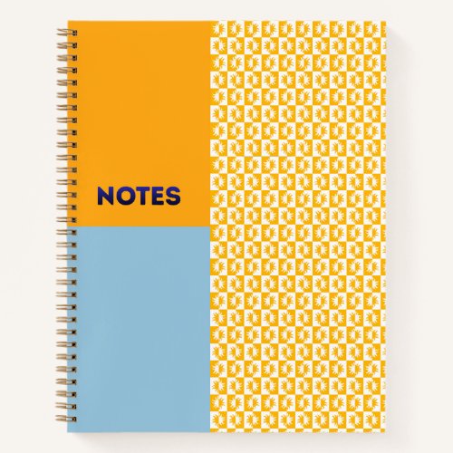 Orange Blue Sunburst Checkerboard Notebook - M