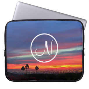 Orange blue sunset photo custom monogram modern laptop sleeve