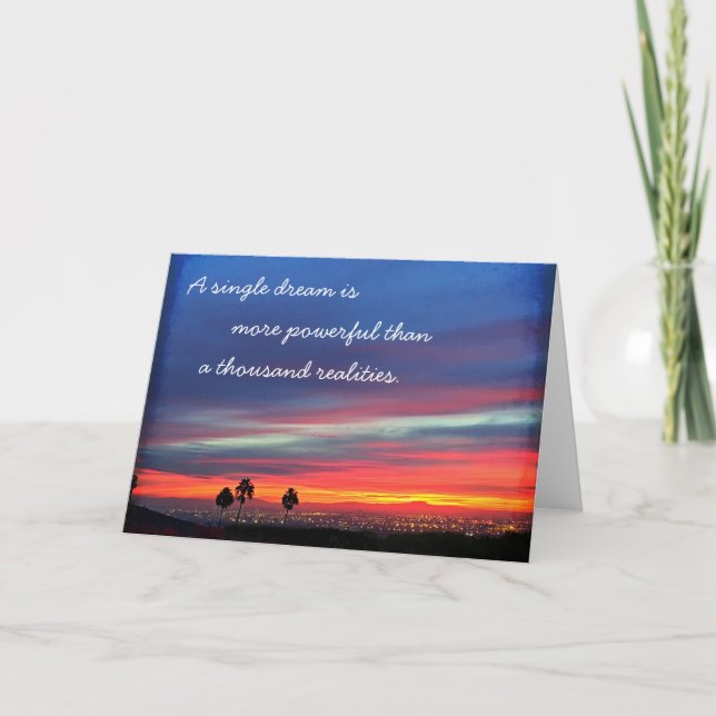 Orange Blue Sunset Single Dream Powerful Quote Card (Front)