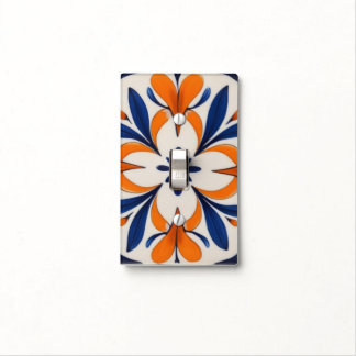 Orange & Blue Symmetrical Abstract Mediterranean Light Switch Cover