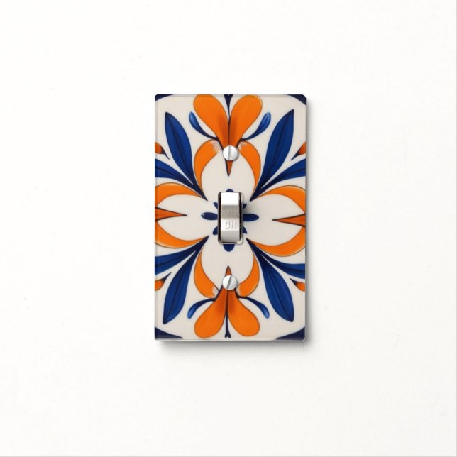 Orange & Blue Symmetrical Abstract Mediterranean Light Switch Cover (In Situ)