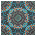 Orange Blue Teal Black Mandala Boho Pattern Fabric
