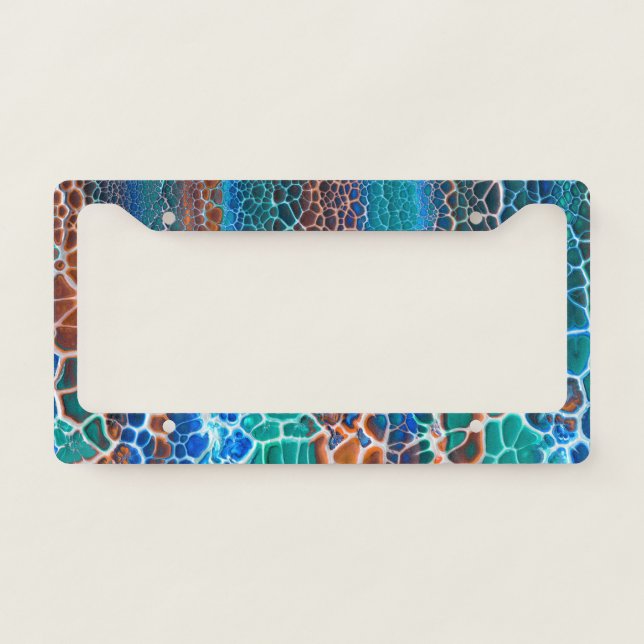 Orange Blue Teal Mosaic Abstraction License Plate Frame (Front)