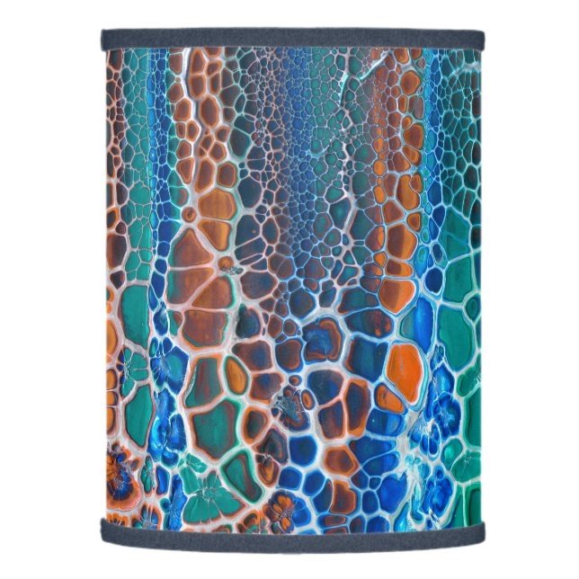 Orange Blue Teal Stained Glass Abstraction  Lamp Shade (Left)
